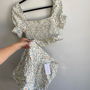 ASOS Daisy Print Crop Top & Skirt Set in Mint, White, Yellow